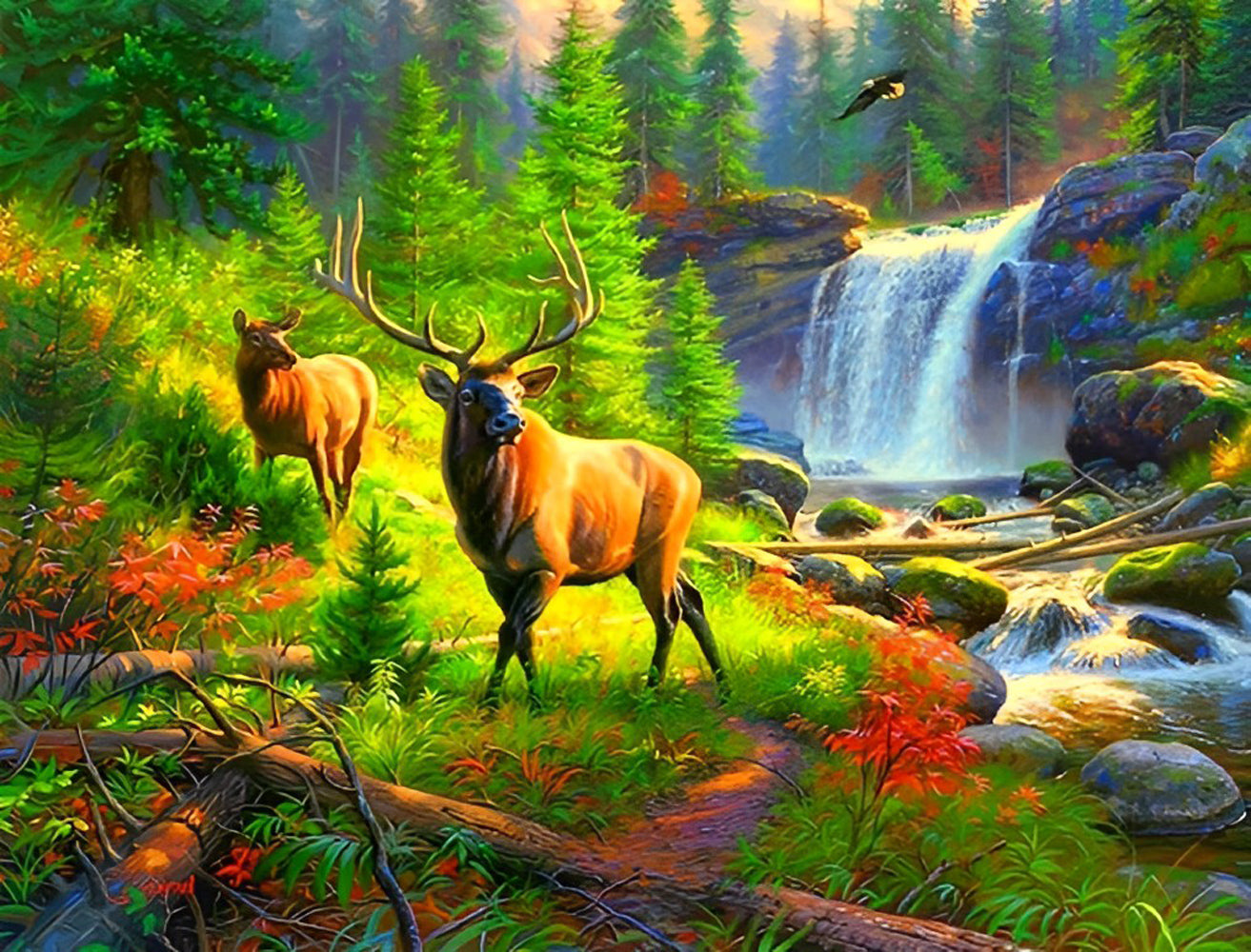 Deux Cerfs et Chute Broderie Diamant
