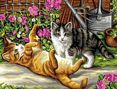Deux Chatons Jouant dans la Cour Broderie Diamant