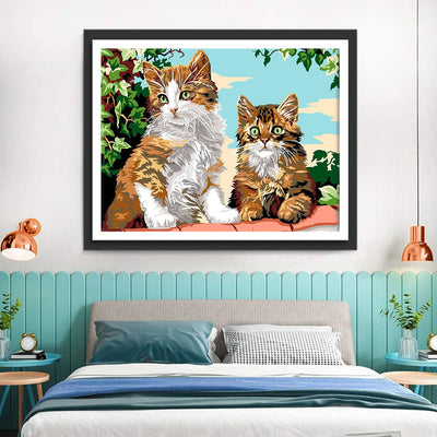 Deux Chatons Mignons à Poil Long sur la Clôture Broderie Diamant