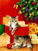 Deux Chatons Tigrés à Noël Broderie Diamant