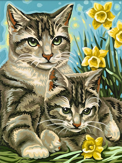Deux Chatons Tigrés Blottis Broderie Diamant