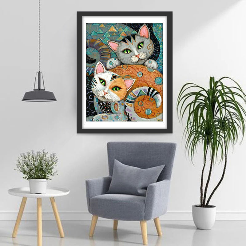 Deux Chats Dessinés Broderie Diamant