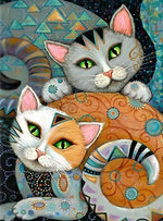 Deux Chats Dessinés Broderie Diamant