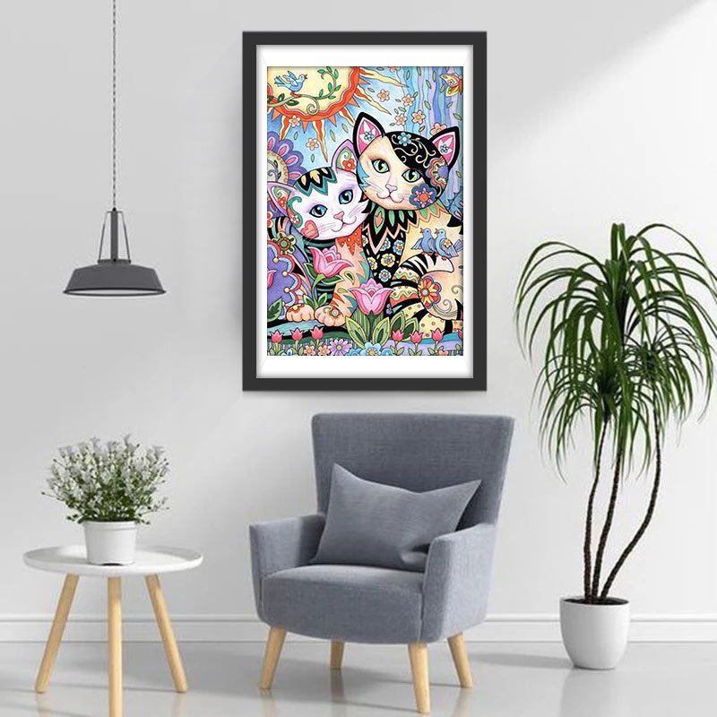 Deux Chats Dessinés et Colorés Broderie Diamant