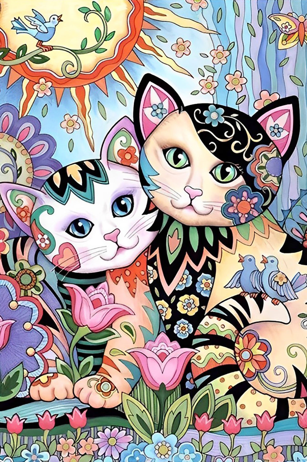 Deux Chats Dessinés et Colorés Broderie Diamant