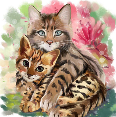 Deux Chats-léopards Câlins Broderie Diamant