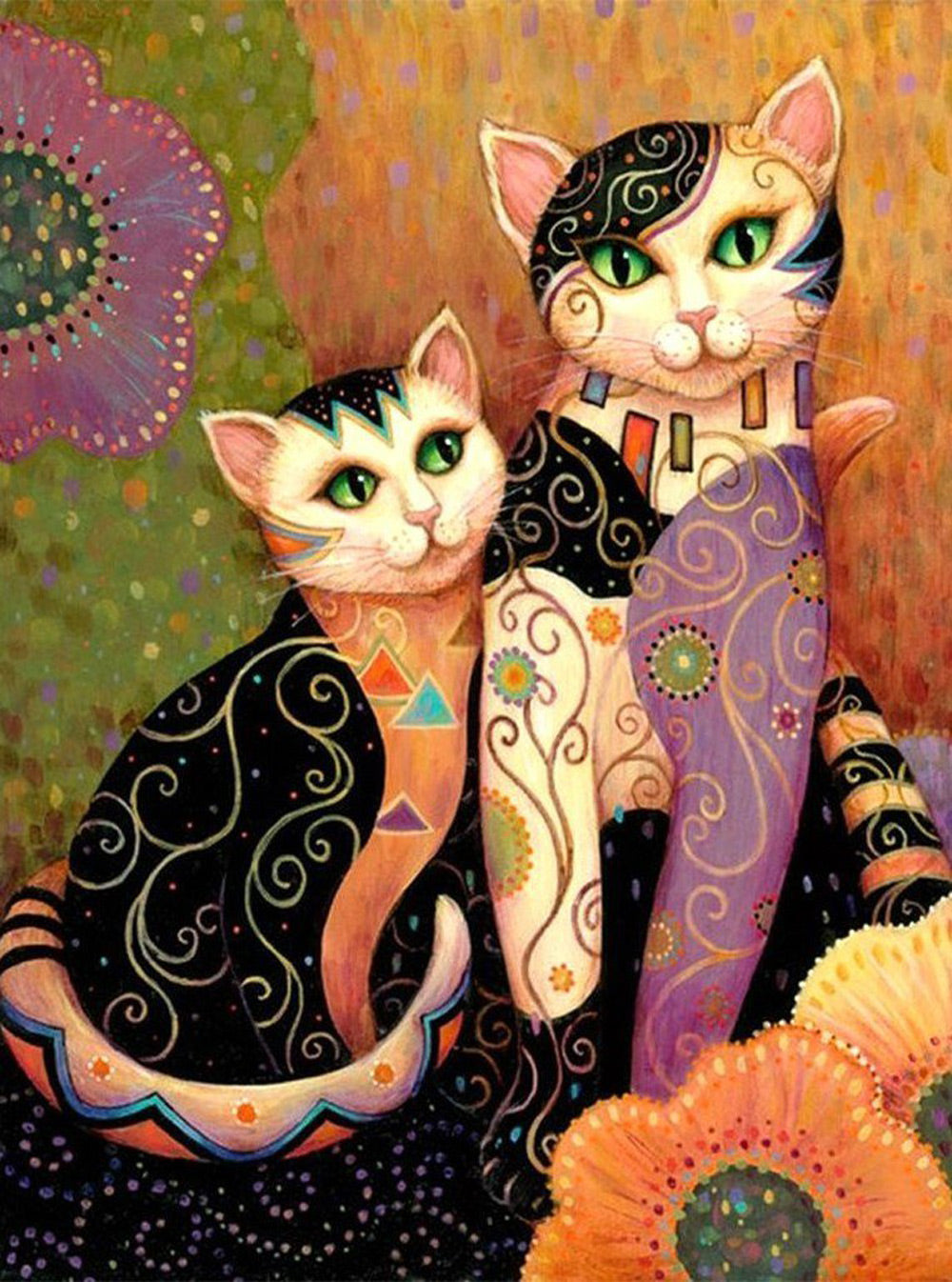 Deux Chats Noirs et Blancs Dessinés Broderie Diamant