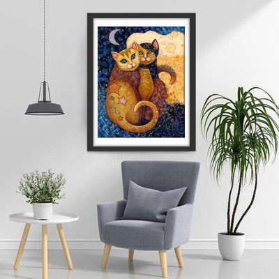 Deux Chats Oranges Dessinés sur les Nuages Broderie Diamant