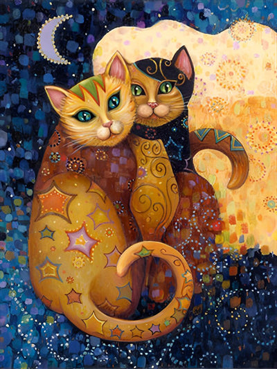 Deux Chats Oranges Dessinés sur les Nuages Broderie Diamant