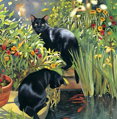Deux Chats parmi les Fleurs Broderie Diamant