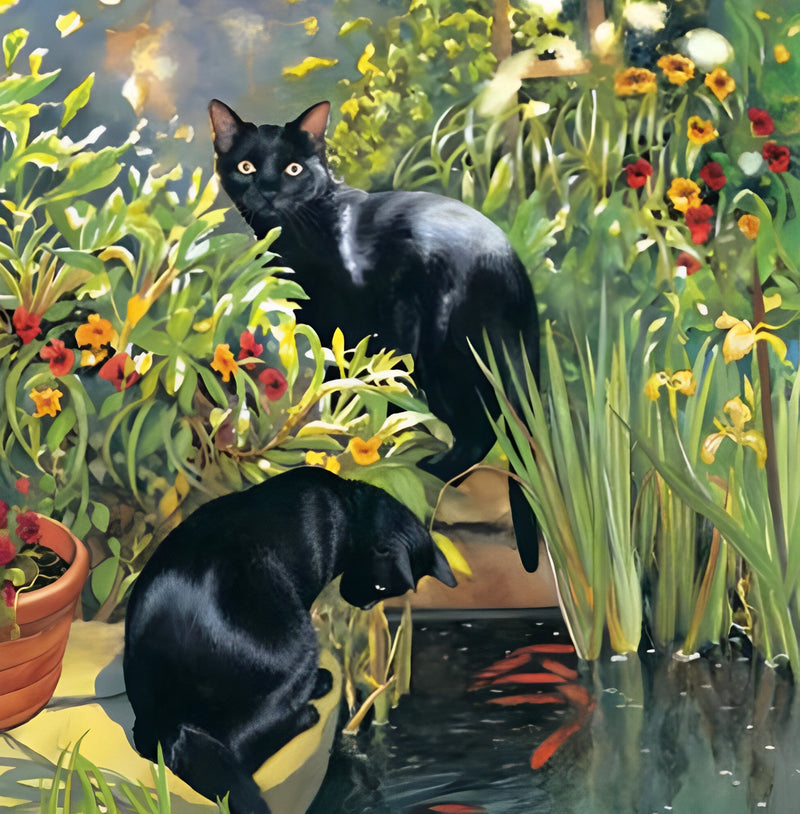 Deux Chats parmi les Fleurs Broderie Diamant