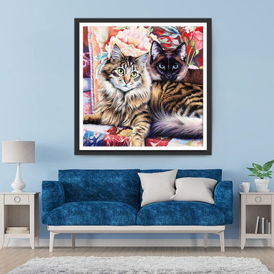 Deux Chats Tigres Blottis Broderie Diamant