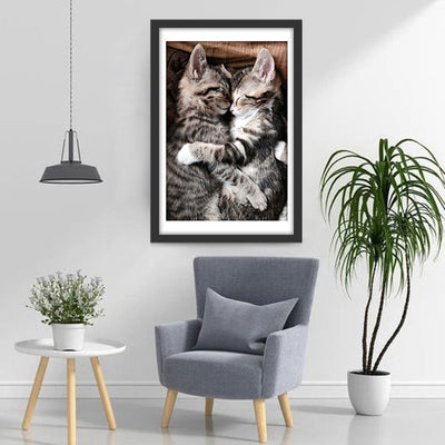 Deux Chats Tigrés S'Embrassant Broderie Diamant