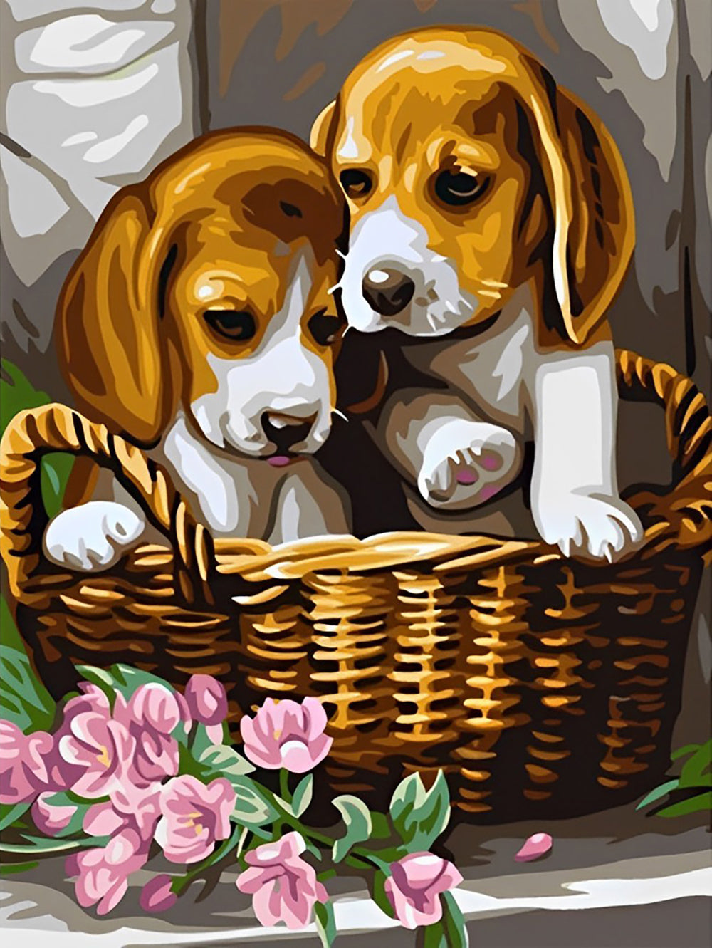 Deux Chiens Beagle au Panier Broderie Diamant