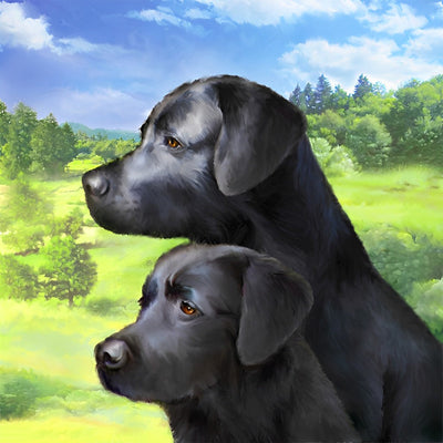 Deux Chiens Labrador Noirs Broderie Diamant