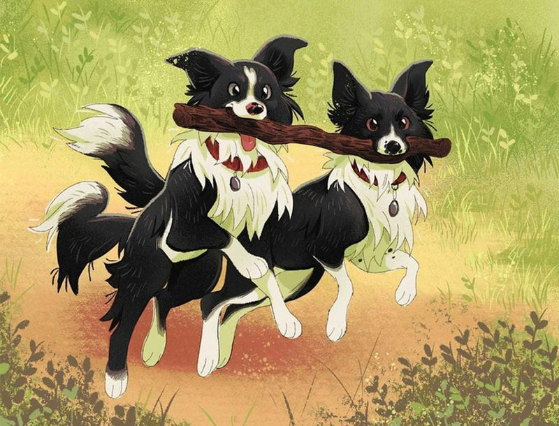 Deux Chiens Tenant des Bâtons Broderie Diamant