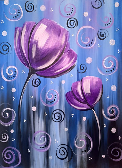 Deux Coquelicots Violets Broderie Diamant