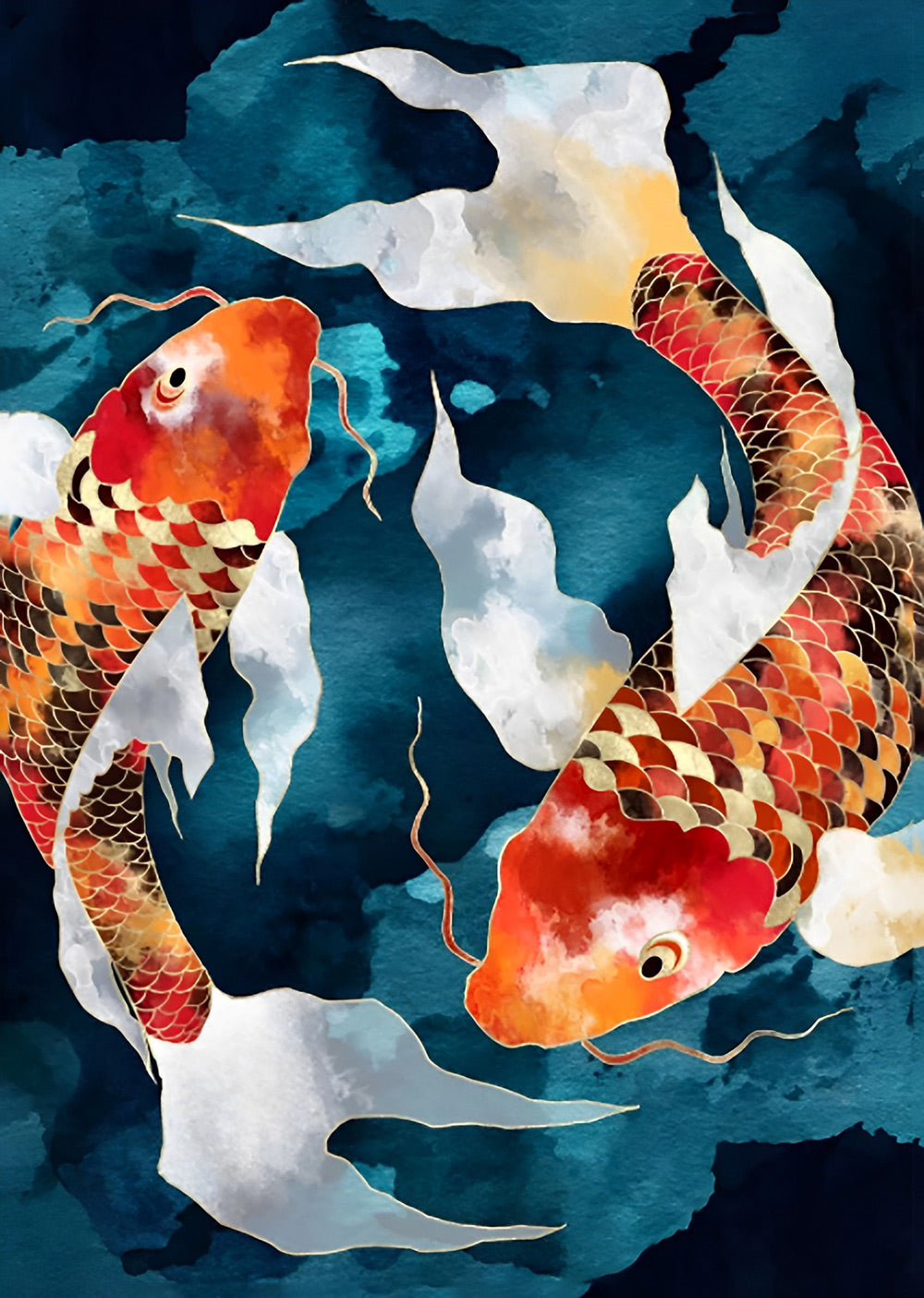 Deux Grands Carpes Koï Broderie Diamant