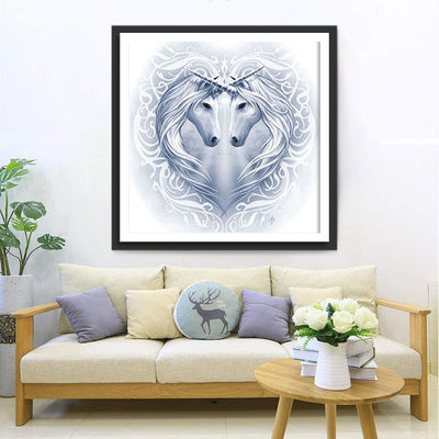 Deux Licornes Blanches Broderie Diamant