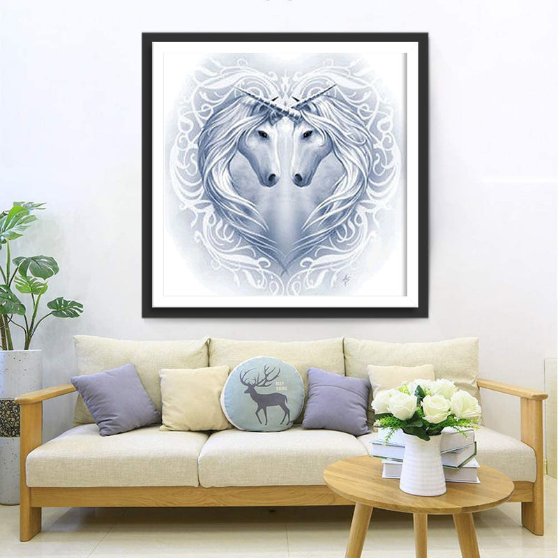 Deux Licornes Blanches Broderie Diamant