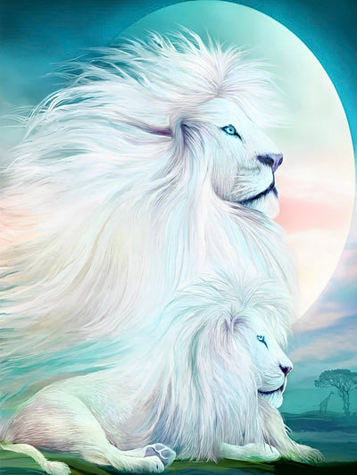Deux Lions Magnifiques Broderie Diamant