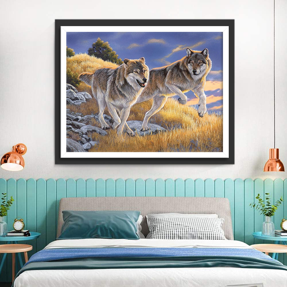 Deux Loups dans la Friche Broderie Diamant