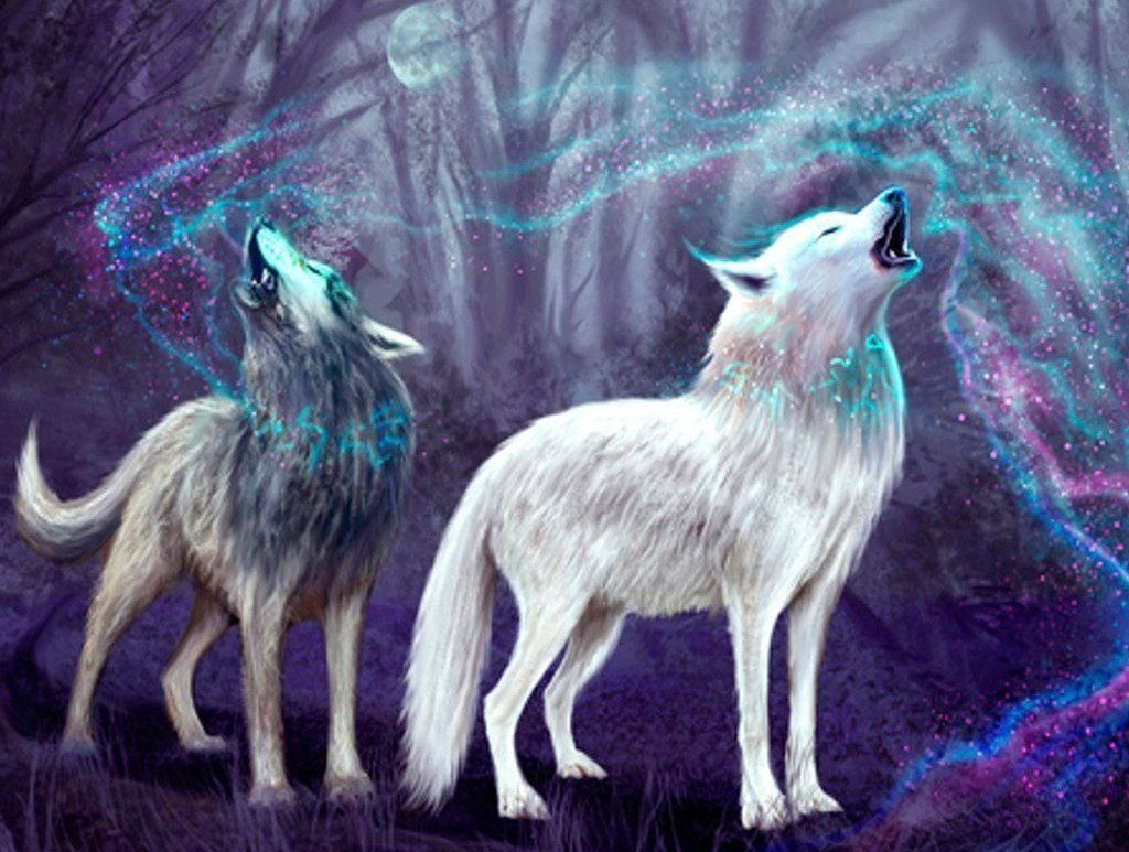 Deux Loups Hurlants Broderie Diamant