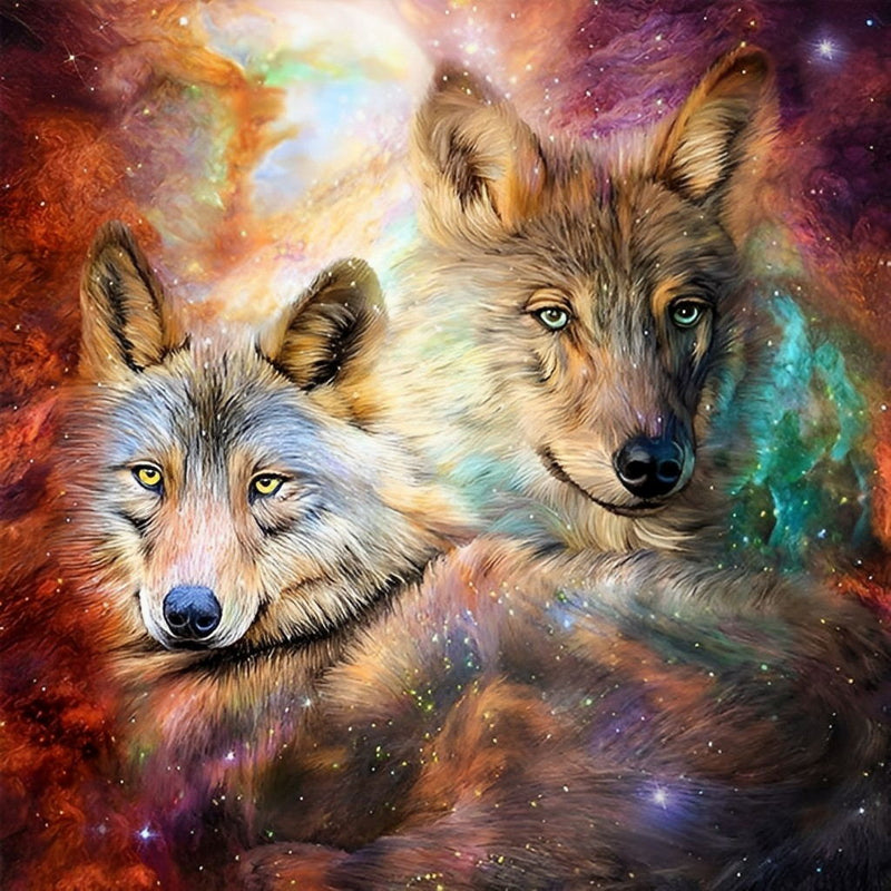 Deux Loups Interplanétaires Broderie Diamant