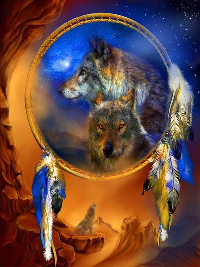 Deux Loups Sauvages Broderie Diamant
