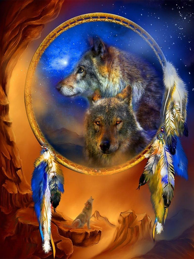 Deux Loups Sauvages Broderie Diamant
