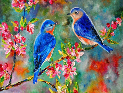 Deux Oiseaux Bleus sur la Branche Broderie Diamant