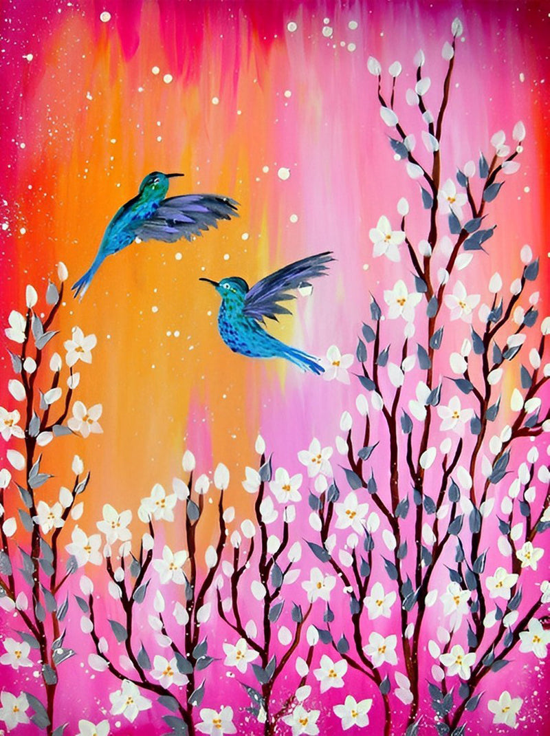 Deux Oiseaux Bleus Volant Broderie Diamant