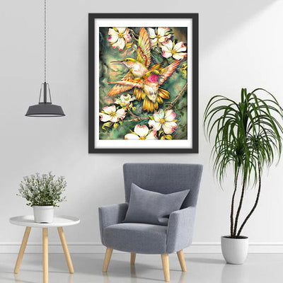 Deux Oiseaux et Belles Fleurs Broderie Diamant