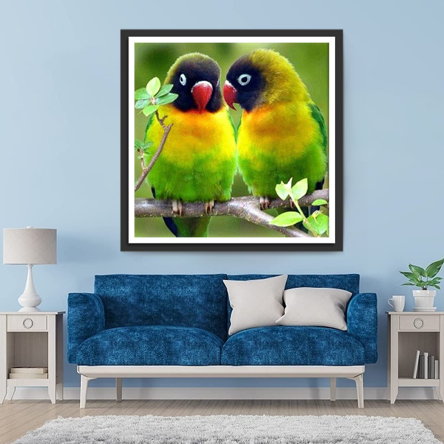 Deux Perroquets Verts et Jaunes Broderie Diamant