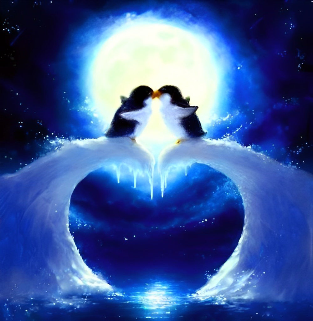 Deux Petit Manchots S'embrassant Broderie Diamant