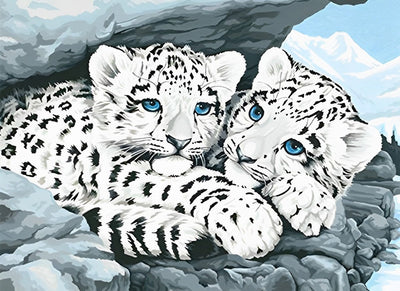 Deux Petites Panthères des Neiges Broderie Diamant