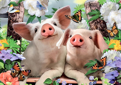 Deux Petits Cochons et Papillons Broderie Diamant