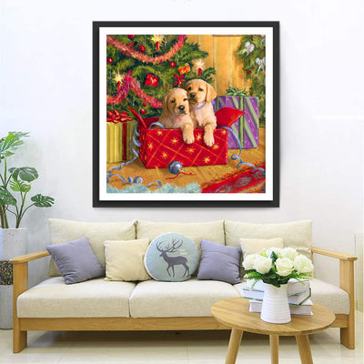 Deux Petits Golden Retriviers Broderie Diamant