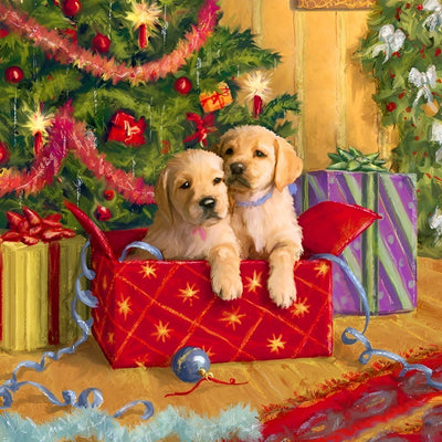 Deux Petits Golden Retriviers Broderie Diamant