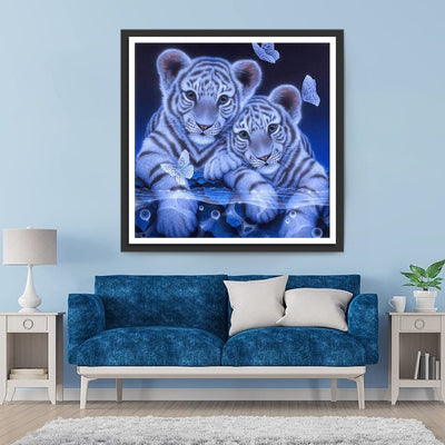 Deux Petits Tigres Blancs Broderie Diamant