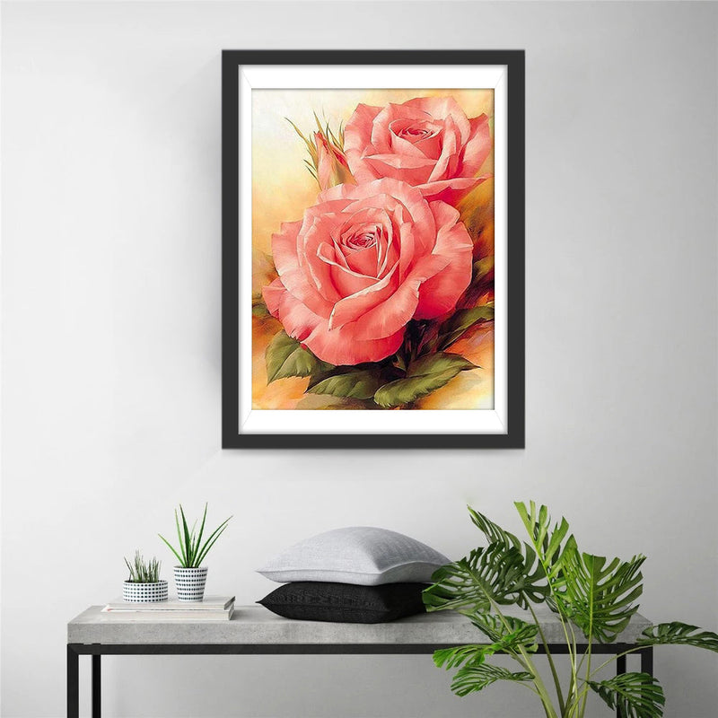 Deux Roses Roses Broderie Diamant