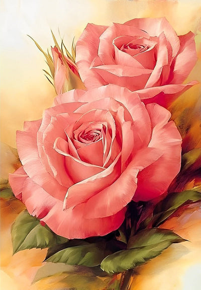 Deux Roses Roses Broderie Diamant