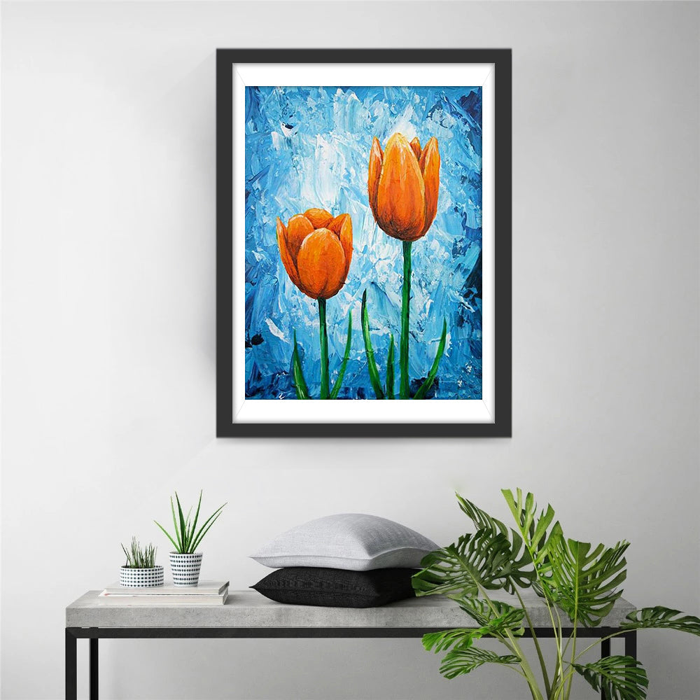 Deux Tulipes Oranges de Peinture à l'Huile Broderie Diamant