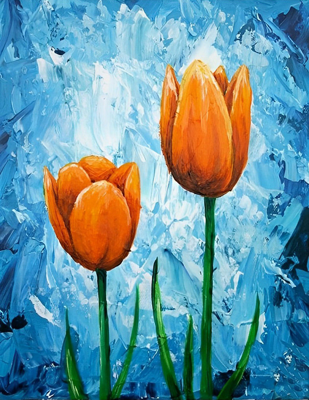 Deux Tulipes Oranges de Peinture à l'Huile Broderie Diamant