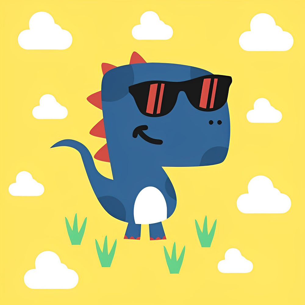Dinosaure Cartoon avec des Lunettes de Soleil Broderie Diamant