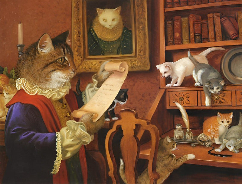Duc Chat au Moyen Age et Ses Chatons Broderie Diamant