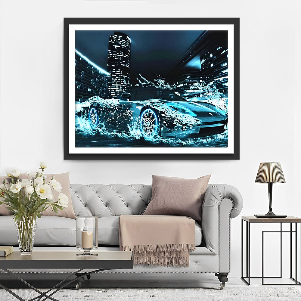 Eau et Voiture de Sport Broderie Diamant