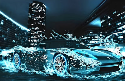 Eau et Voiture de Sport Broderie Diamant