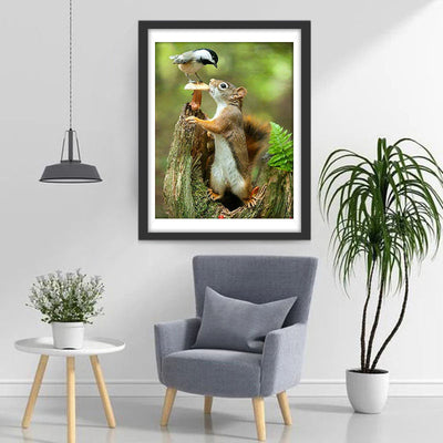 Écureuil et Mésange Broderie Diamant