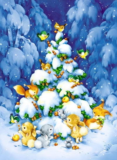 Écureuils et Sapin de Noël Broderie Diamant